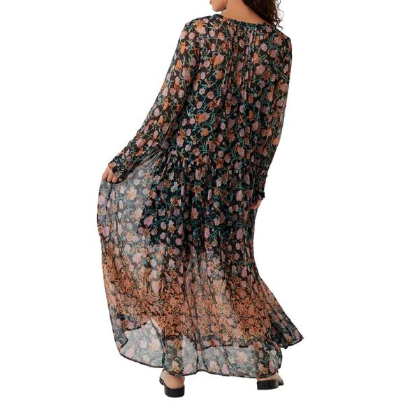 Free people Womens See it through Maxi Dress Long Sleeve Multicolor size M - Picture 2 of 10